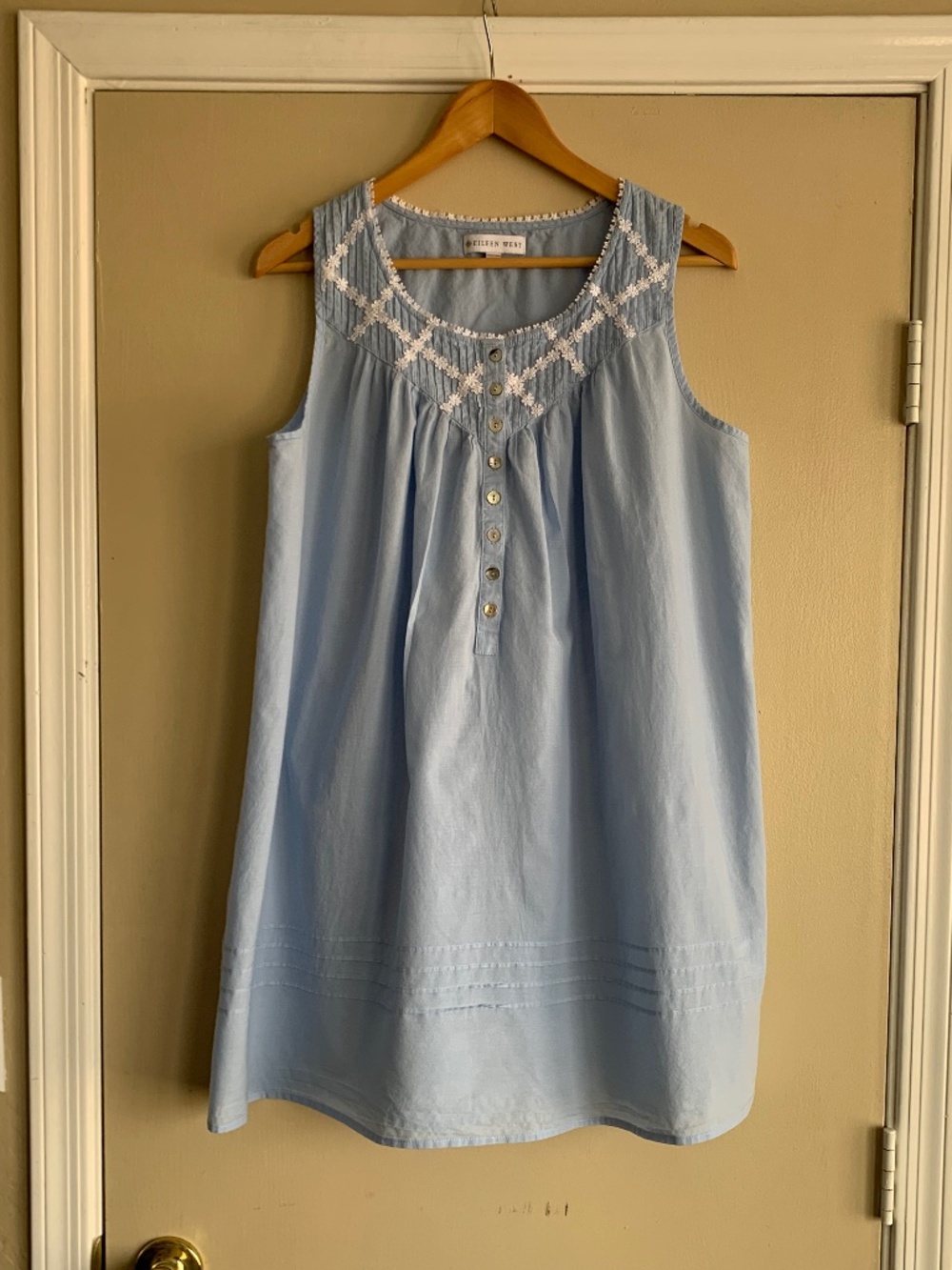 Eileen West Ballet Nightgown Dress Blue White Lace Trim Cotton Sleeveless Sz.M